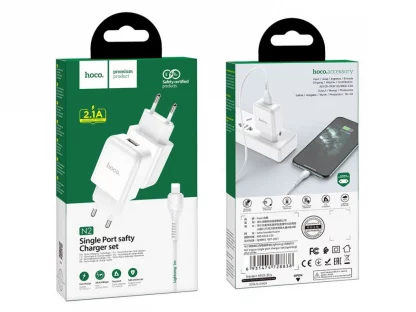 43107 3 hoco n2 vigour single port wall charger eu set with lightning cable package white