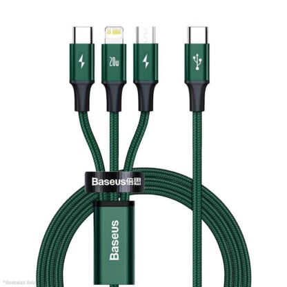 Baseus Datový kabel Rapid 3v1 USB-C/microUSB, Lightning, USB-C 1,5m PD 20W zelený