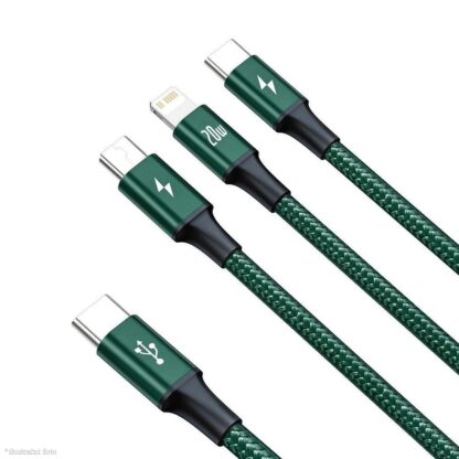 Baseus Datový kabel Rapid 3v1 USB-C/microUSB, Lightning, USB-C 1,5m PD 20W zelený - Image 3